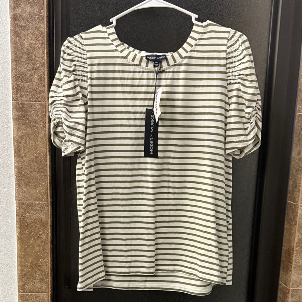 Modern Works Olive Striped Women's Blouse